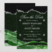 Groen Zilver Glitter Marmer Agate Save the Date (Voorkant / Achterkant)