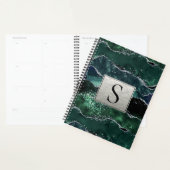 Groen Zilver Glitter Marmer Geode Agate Monogram Planner (Display)