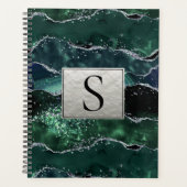 Groen Zilver Glitter Marmer Geode Agate Monogram Planner (Voorkant)