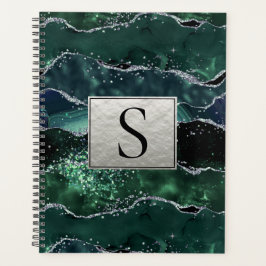 Groen Zilver Glitter Marmer Geode Agate Monogram Planner
