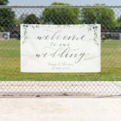 Groen Zilver Kalligrafie Wit Welkom Huwelijk Spandoek (Insitu)