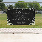 Groen Zilver Kalligrafie Zwart Welkom Trouwen Spandoek (Insitu)