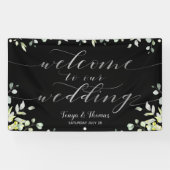 Groen Zilver Kalligrafie Zwart Welkom Trouwen Spandoek (Horizontaal)