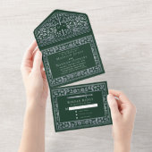 Groen Zilver Koninklijk Middeleeuws Zwaard Bruilof All In One Uitnodiging (Afscheurbaar)