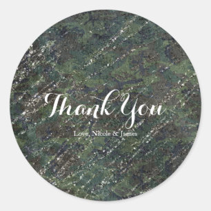 Groen & Zilver Leger Camo Glitter Elegant Feest Ronde Sticker