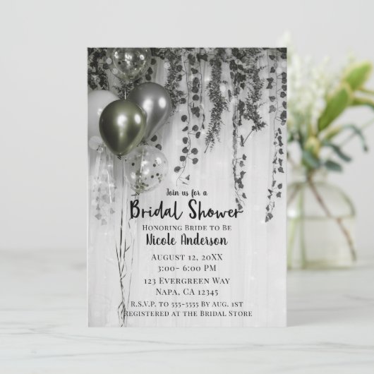 Groen zilver Metallic Balloons Ivy Vrijgezellenfee Kaart (Staand voorkant)