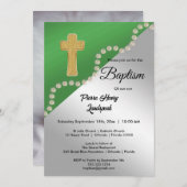 Groen & Zilver Metallic & Parels Doop Kaart (Voorkant / Achterkant)
