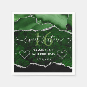 Groen & Zilver Nep Glitter Agate Marmer Sweet 16 Servet