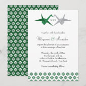 Groen / Zilver Origami Kranen Huwelijk Kaart (Voorkant / Achterkant)
