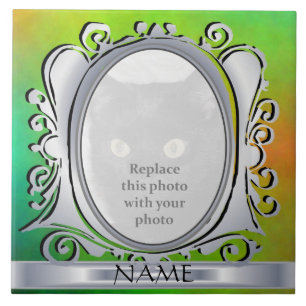 Groen Zilver Ovaal Foto Lijst met Naam Tegel Tegeltje
