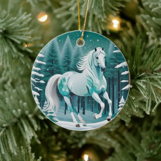 Groen Zilver Paard in Betoverd Bos Keramisch Ornament (Boom)