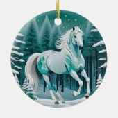 Groen Zilver Paard in Betoverd Bos Keramisch Ornament (Achterkant)