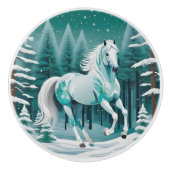 Groen Zilver Paard in Betoverd Bos Keramische Knop (Voorkant)