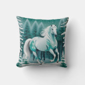 Groen Zilver Paard in Betoverd Bos Kussen (Voorkant)