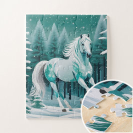 Groen Zilver Paard in Betoverd Bos Legpuzzel