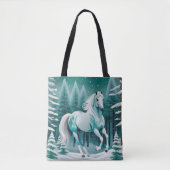 Groen Zilver Paard in Betoverd Bos Tote Bag (Voorkant)