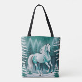 Groen Zilver Paard in Betoverd Bos Tote Bag (Achterkant)