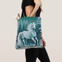 Groen Zilver Paard in Betoverd Bos Tote Bag