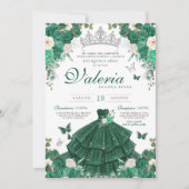 Groen Zilver Rozen Elegant Princess Quinceanera Kaart (Voorkant)