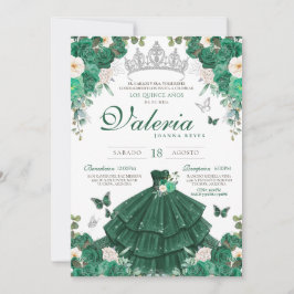 Groen Zilver Rozen Elegant Princess Quinceanera Kaart