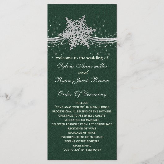 groen zilver sneeuwvlokken bruiloft programma's le (Voorkant)