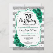 Groen Zilver Wit Strepen Rozen 70e Verjaardag Kaart (Voorkant)