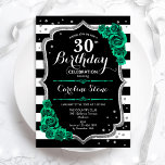Groen Zilver Zwart Bloemen 30e Verjaardag Kaart<br><div class="desc">Uitnodiging voor het 60e verjaardagsfeestje. Elegant bloemig smaragdgroen design met faux glitter zilver en rozen. Voorzien van zwart-witte strepen en script lettertype. Perfect voor een stijlvolle vrouwendag. Kan voor om het even welke leeftijd worden aangepast! Gedrukte Zazzle-uitnodigingen of direct download digitale afdrukbare sjabloon.</div>