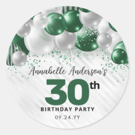 Groen Zilveren Ballon Glitter Glam Favor Verjaarda Ronde Sticker