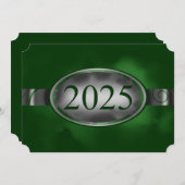Groen/Zilveren Bloemen Button 2025 Afstudeerfeest Kaart (Voorkant / Achterkant)