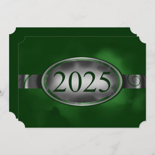 Groen/Zilveren Bloemen Button 2025 Afstudeerfeest Kaart (Voorkant / Achterkant)