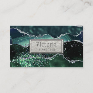 Groen zilverglitter Marble Geode Agate Visitekaartje