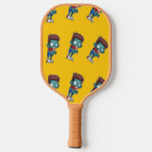 Groen zombie-kind op sinaasappel pickleball paddle (Achterkant)