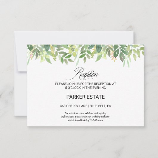 Groen Zomer Bestemming Bruiloft Receptie Kaart (Voorkant)