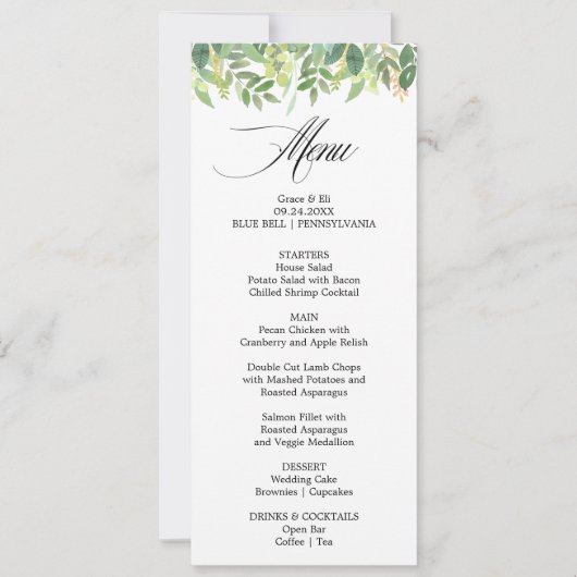 Groen Zomer Bestemming Diner Menu Kaart (Voorkant)