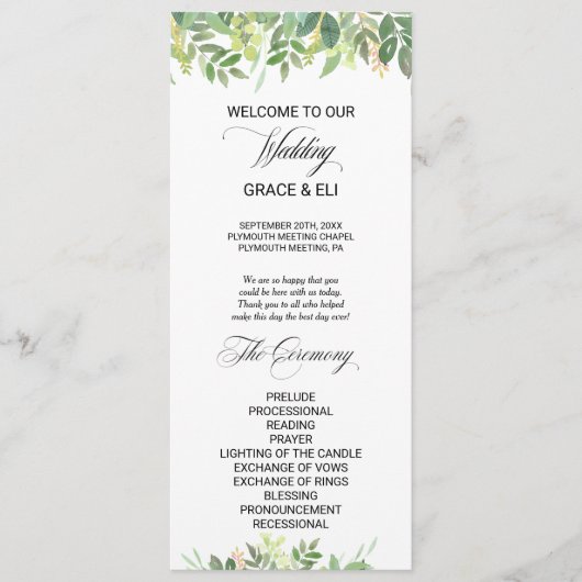 Groen Zomer Bestemming Huwelijk Programma Programmakaart (Voorkant)