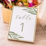 Groen zomer bruiloft. Groene gebladerte kalligrafi Kaart<br><div class="desc">Groen gebladerte kalligrafie tafelnummer voor groen zomer bruiloft. Neem contact met me op als je nog meer objecten nodig hebt.</div>
