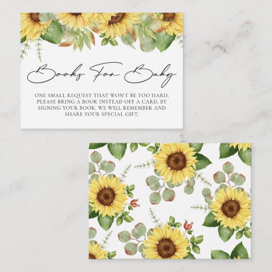Groen Zonnebloem Baby shower Boeken voor Baby Informatiekaartje (Voorkant / Achterkant)