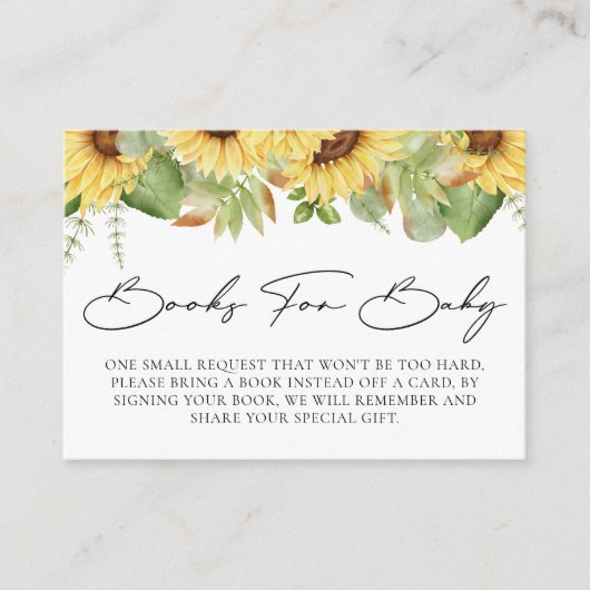 Groen Zonnebloem Baby shower Boeken voor Baby Informatiekaartje (Voorkant)