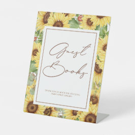 Groen Zonnebloem Baby shower Gastenboeken Reclamebord Met Voetstuk