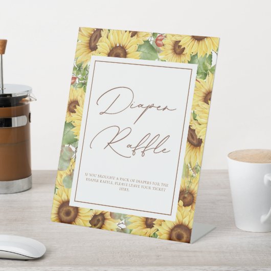 Groen Zonnebloem Baby shower Luier Raffle Reclamebord Met Voetstuk (Insitu)