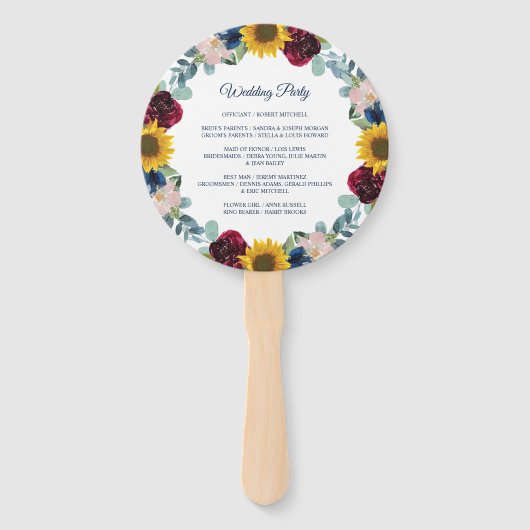 Groen Zonnebloem Bloemen Bruiloft Programma Handwaaier (Achterkant)