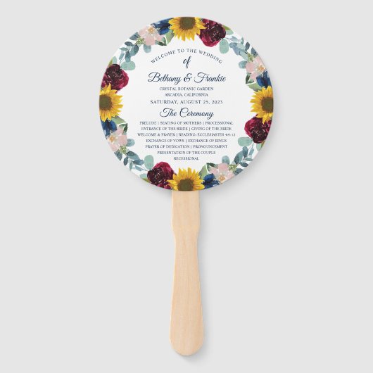 Groen Zonnebloem Bloemen Bruiloft Programma Handwaaier (Voorkant)