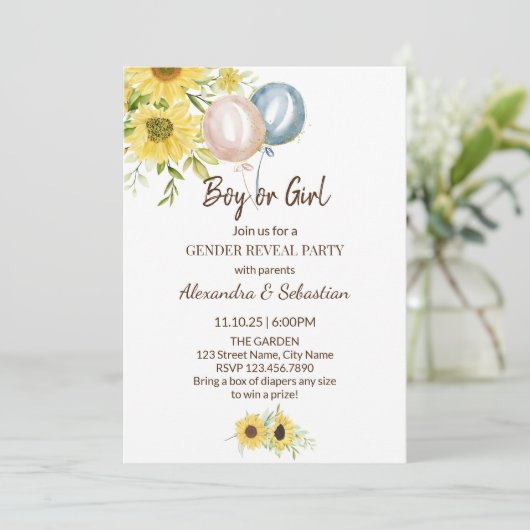 Groen Zonnebloem Geslacht Onthulling Uitnodiging (Staand voorkant)