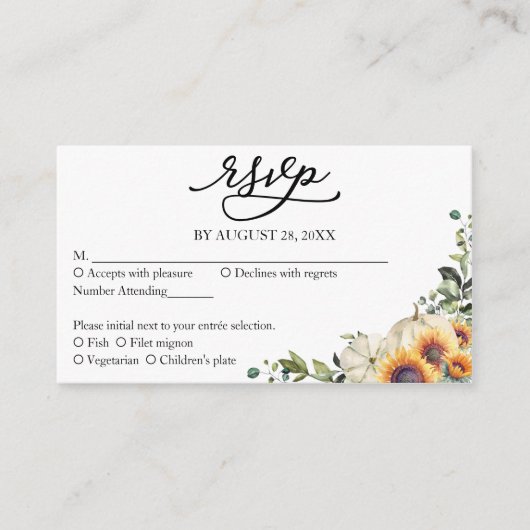 Groen Zonnebloemen bruiloft RSVP Informatiekaartje (Voorkant)