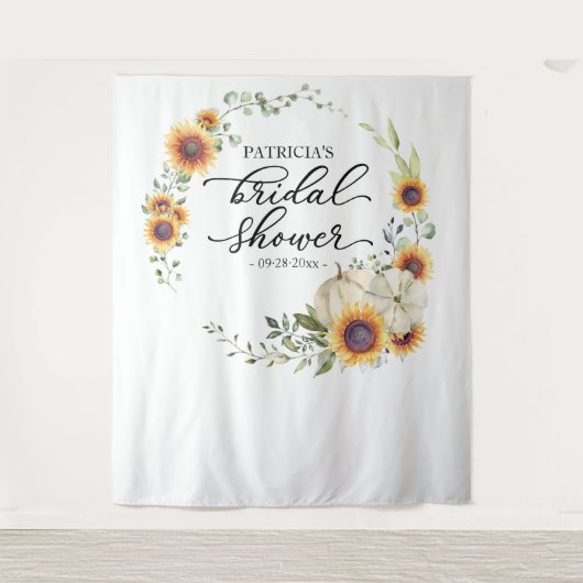Groen Zonnebloemen Herfst Bruidsmeisjes Uitnodigin Wandkleed (Voorkant)