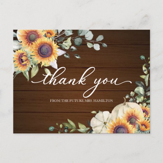 Groen Zonnebloemen Herfst Vrijgezellenfeest Dank u Briefkaart (Voorkant)