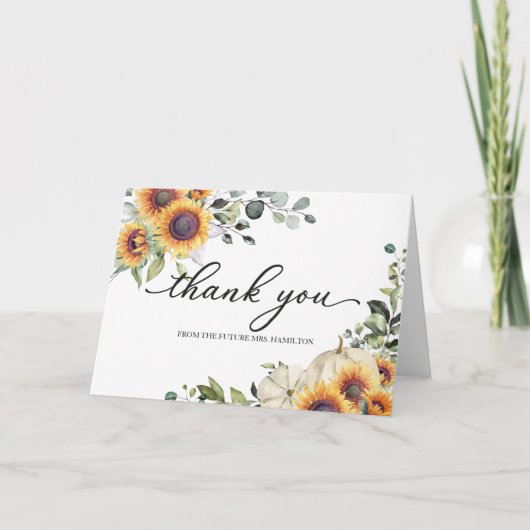 Groen Zonnebloemen Herfst Vrijgezellenfeest Dank u Kaart (Voorkant)