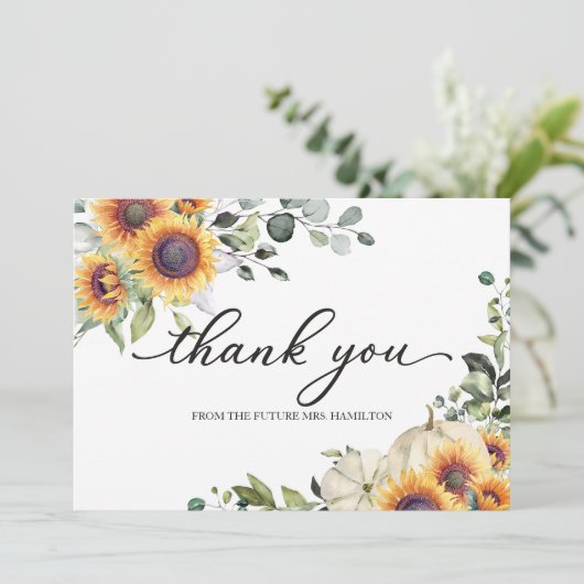 Groen Zonnebloemen Herfst Vrijgezellenfeest Dank u Kaart (Staand voorkant)