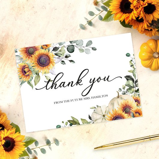 Groen Zonnebloemen Herfst Vrijgezellenfeest Dank u Kaart
