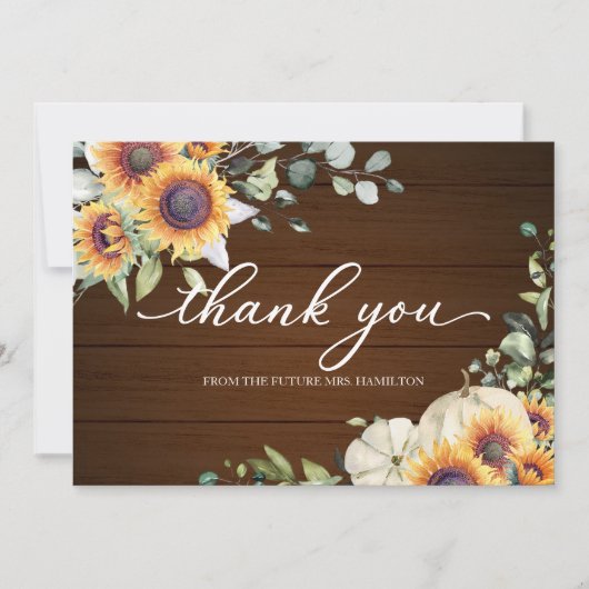 Groen Zonnebloemen Herfst Vrijgezellenfeest Dank u Kaart (Voorkant)